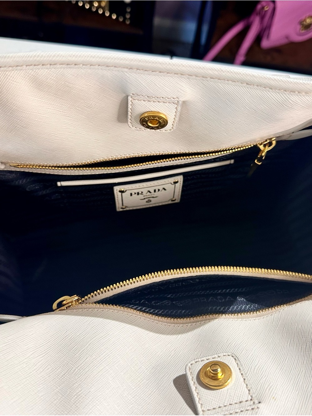 Prada Blue Denim and I our Saffiano Leather Satchel with Gold Hardware - Picture 8 of 15